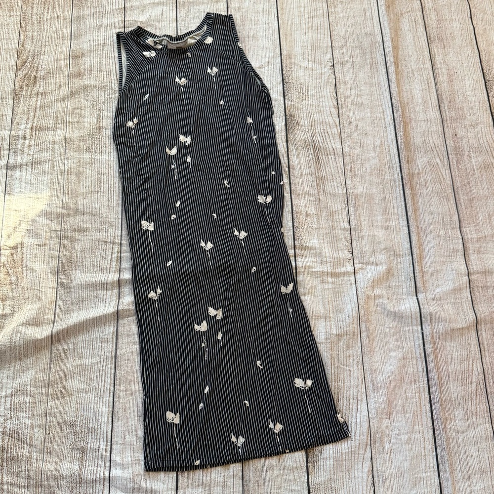 Bell Kazan Anthropologie size small black white stripe floral print maxi dress